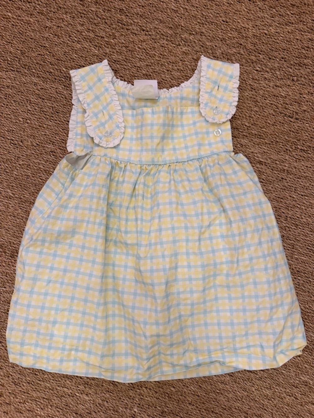 Yellow & Light Blue Gingham Ruffle Strap Dress